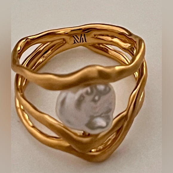 Monica Vinader Amy Powney Keshi Pearl Triple Ring 18k Vermeil Size 6.5 - Picture 3 of 8